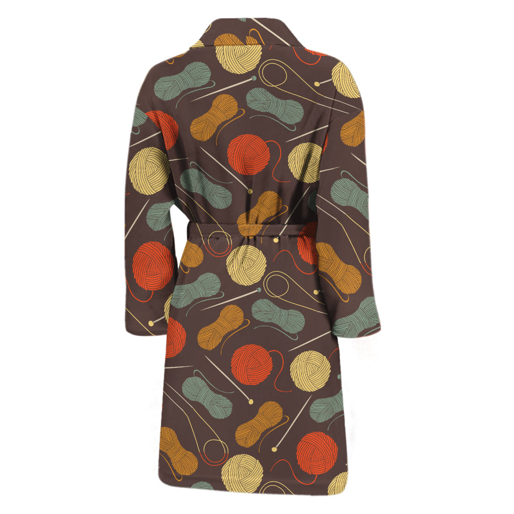 Yarn And Needle Pattern Print Men's Bathrobe