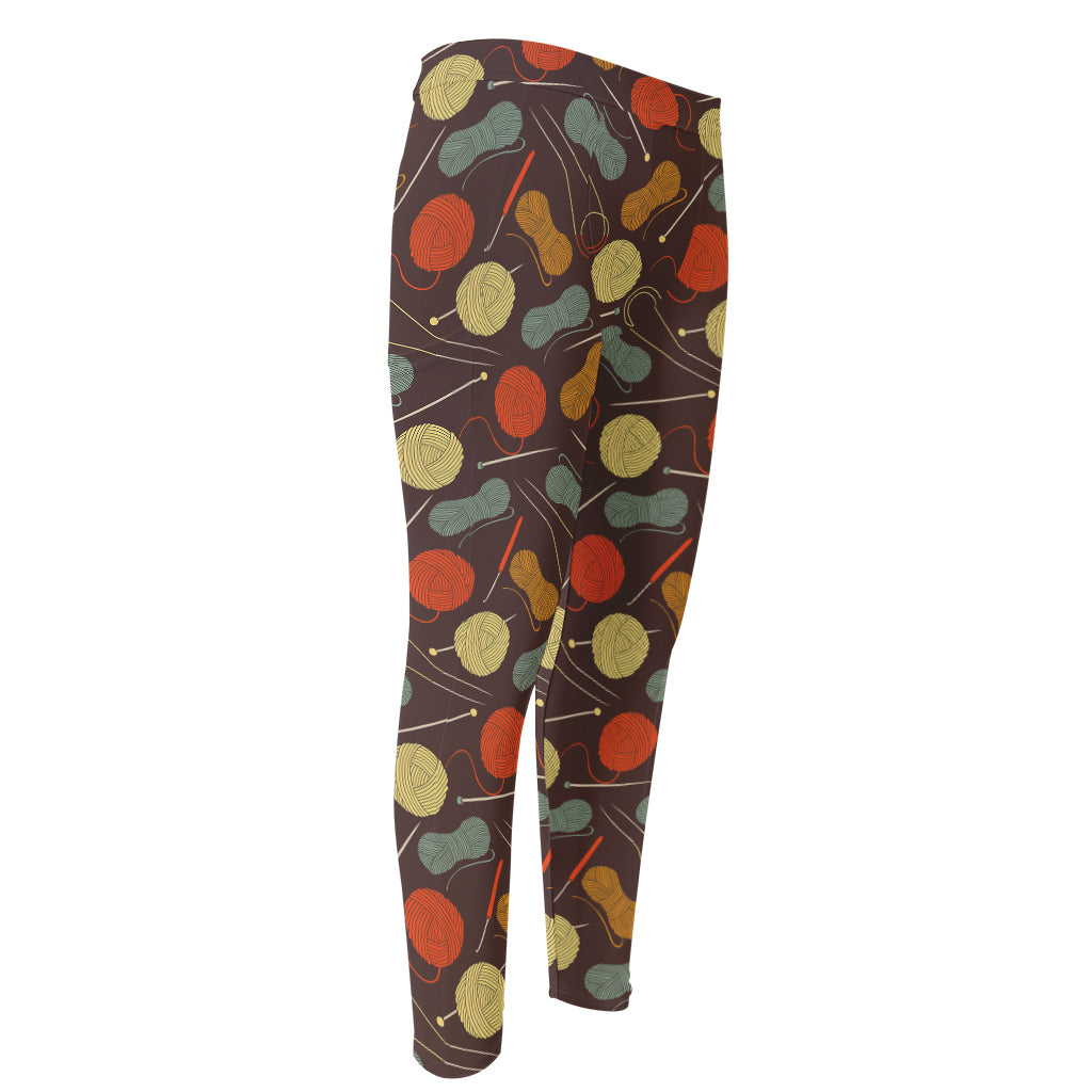 Yarn And Needle Pattern Print Men's Compression Pants