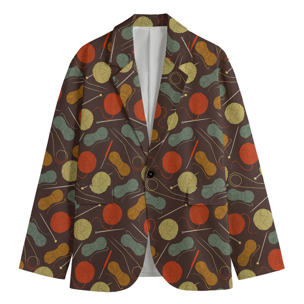 Yarn And Needle Pattern Print Men's Cotton Blazer
