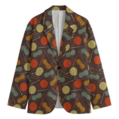 Yarn And Needle Pattern Print Men's Cotton Blazer
