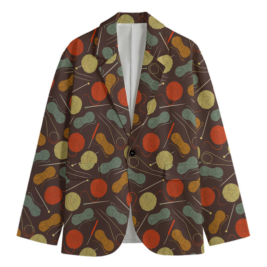 Yarn And Needle Pattern Print Men's Cotton Blazer