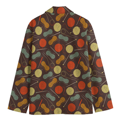 Yarn And Needle Pattern Print Men's Cotton Blazer
