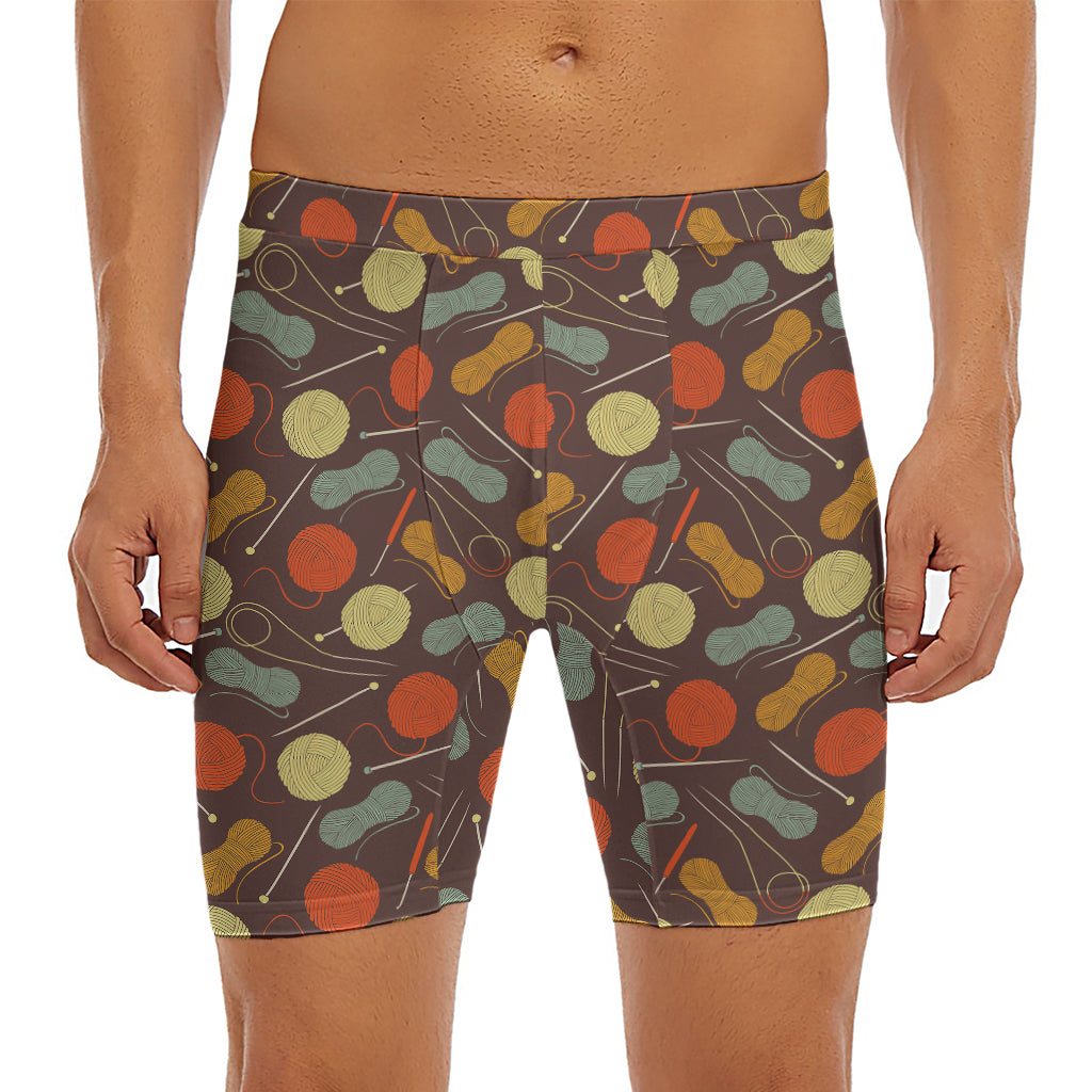 Yarn And Needle Pattern Print Men's Long Boxer Briefs