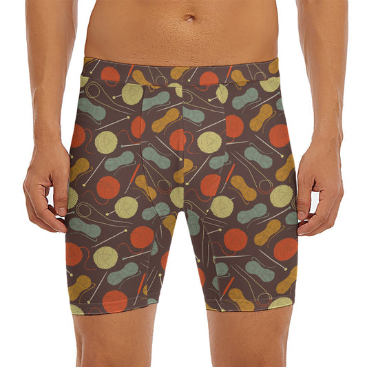 Yarn And Needle Pattern Print Men's Long Boxer Briefs