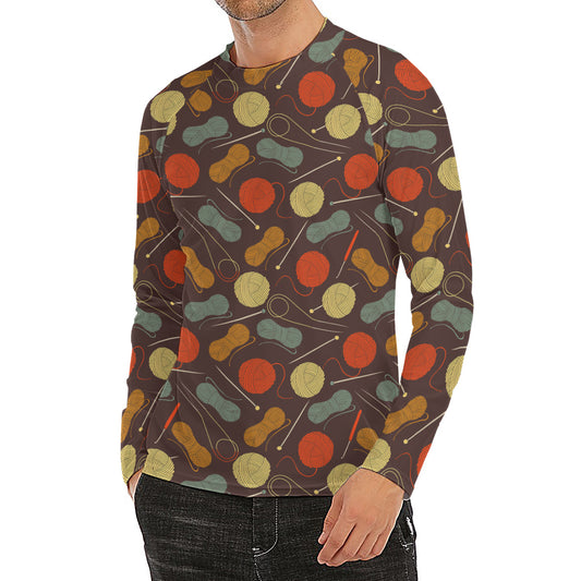 Yarn And Needle Pattern Print Men's Long Sleeve Rash Guard