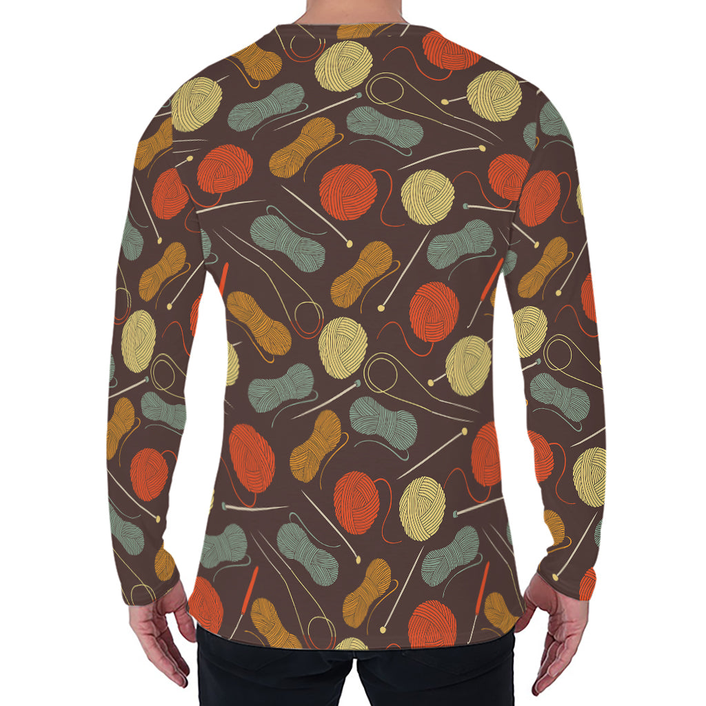 Yarn And Needle Pattern Print Men's Long Sleeve T-Shirt