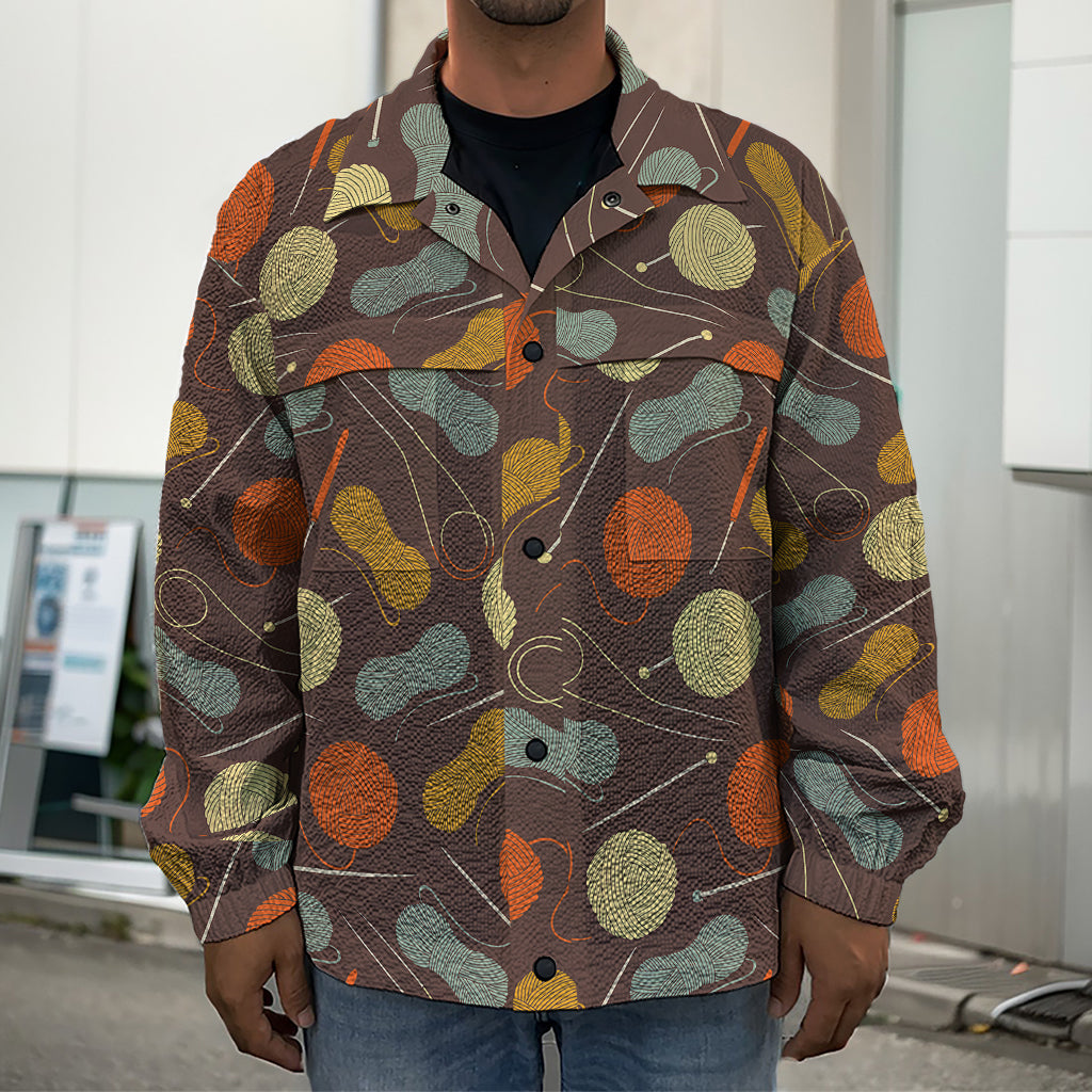 Yarn And Needle Pattern Print Men's Shirt Jacket