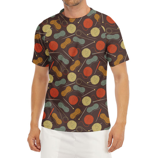 Yarn And Needle Pattern Print Men's Short Sleeve Rash Guard