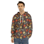 Yarn And Needle Pattern Print Men's Velvet Pullover Hoodie