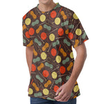 Yarn And Needle Pattern Print Men's Velvet T-Shirt