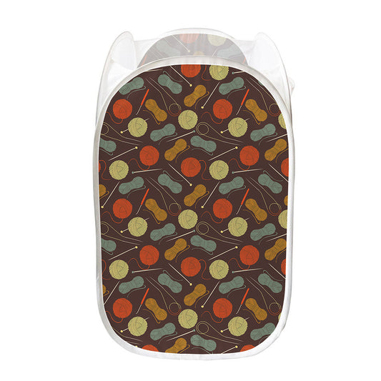 Yarn And Needle Pattern Print Mesh Laundry Hamper
