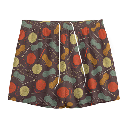 Yarn And Needle Pattern Print Mesh Shorts