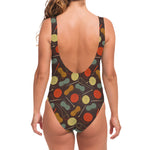 Yarn And Needle Pattern Print One Piece Swimsuit