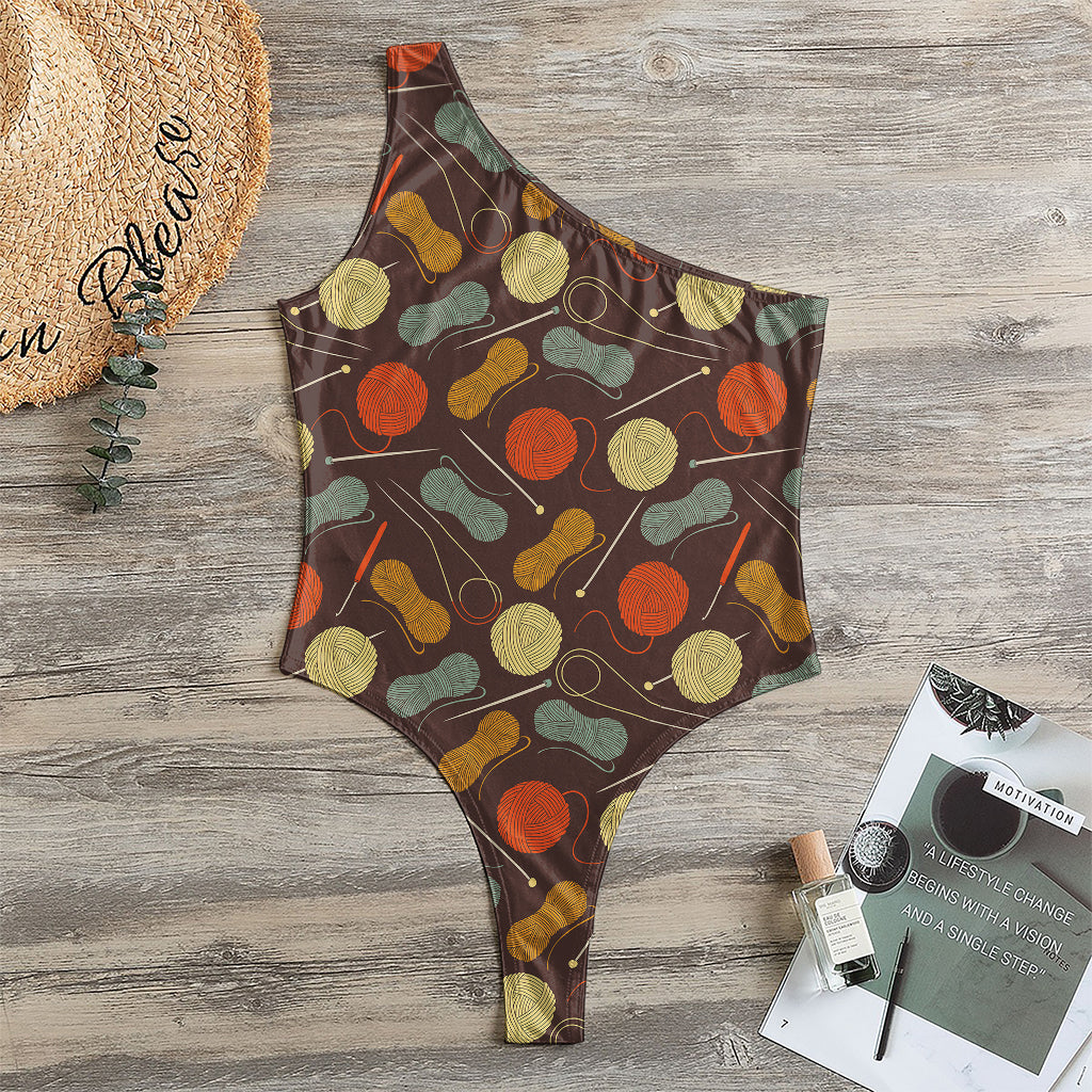 Yarn And Needle Pattern Print One Shoulder Bodysuit