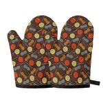 Yarn And Needle Pattern Print Oven Mitts