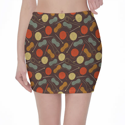 Yarn And Needle Pattern Print Pencil Mini Skirt