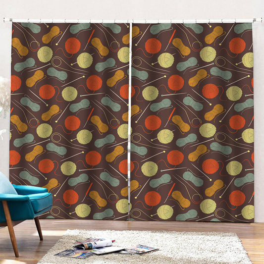 Yarn And Needle Pattern Print Pencil Pleat Curtains