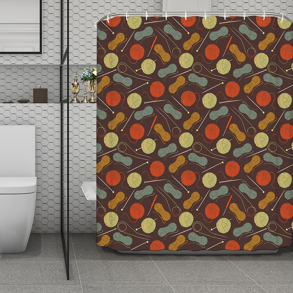 Yarn And Needle Pattern Print Polyester Shower Curtain