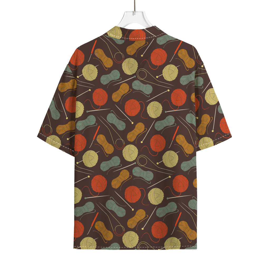 Yarn And Needle Pattern Print Rayon Hawaiian Shirt