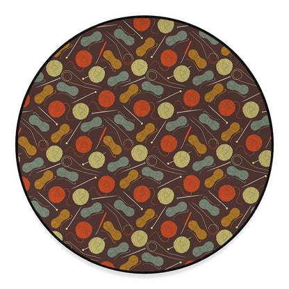 Yarn And Needle Pattern Print Round Floor Mat