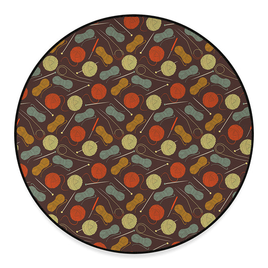 Yarn And Needle Pattern Print Round Floor Mat