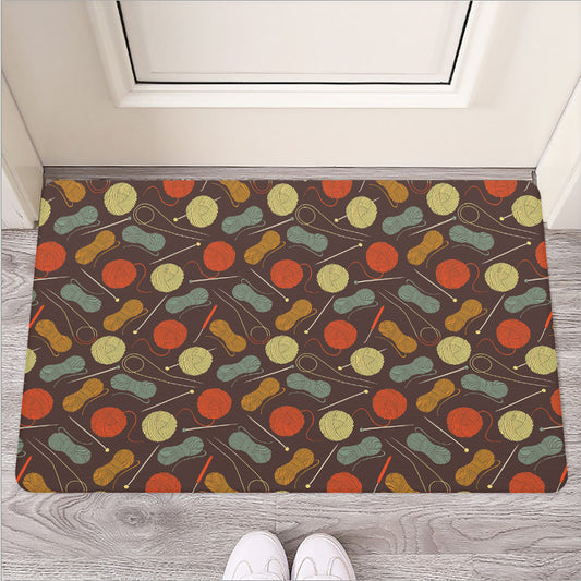 Yarn And Needle Pattern Print Rubber Doormat
