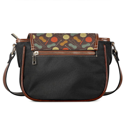 Yarn And Needle Pattern Print Saddle Bag