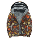 Yarn And Needle Pattern Print Sherpa Lined Zip Up Hoodie