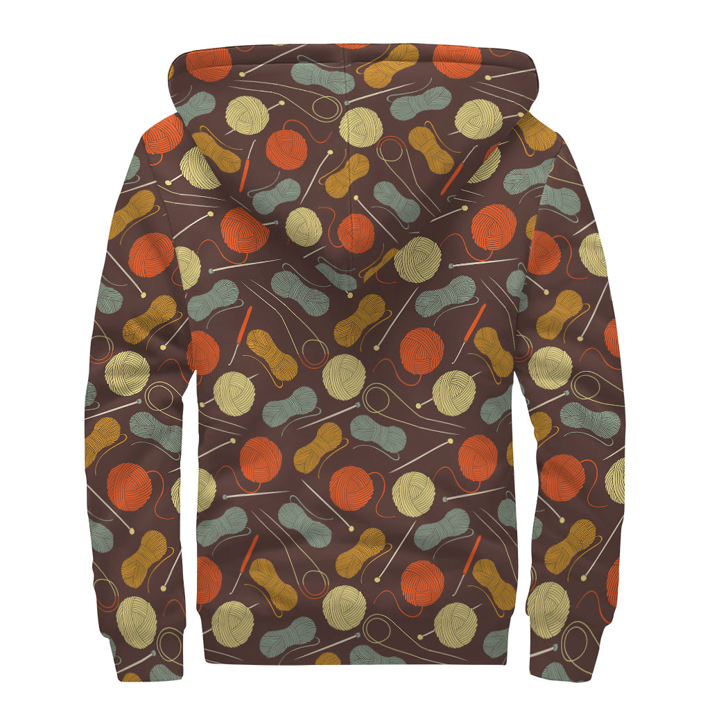 Yarn And Needle Pattern Print Sherpa Lined Zip Up Hoodie