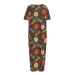 Yarn And Needle Pattern Print Short Sleeve Long Nightdress