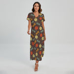 Yarn And Needle Pattern Print Short Sleeve Maxi Dress