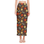 Yarn And Needle Pattern Print Side Slit Maxi Skirt