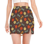Yarn And Needle Pattern Print Side Slit Mini Skirt