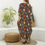 Yarn And Needle Pattern Print Silk V-Neck Kaftan Dress