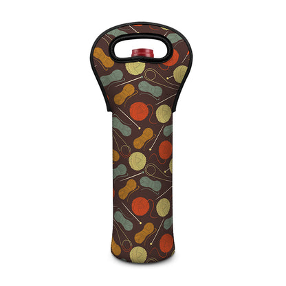 Yarn And Needle Pattern Print Single Neoprene Wine Tote