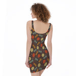 Yarn And Needle Pattern Print Sleeveless Bodycon Dress