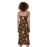 Yarn And Needle Pattern Print Slim Fit Midi Cami Dress