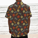 Yarn And Needle Pattern Print Textured Short Sleeve Shirt