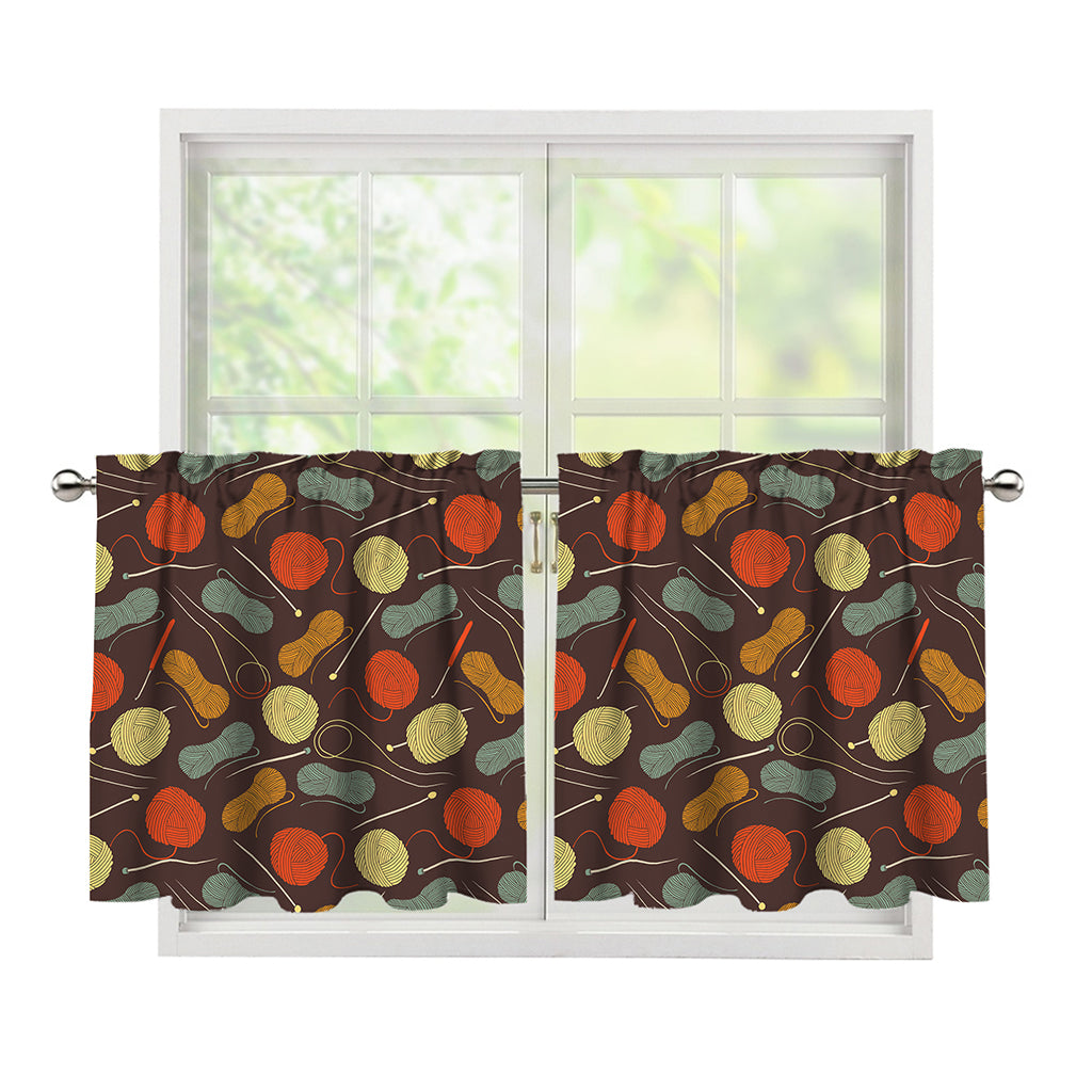 Yarn And Needle Pattern Print Tier Curtains