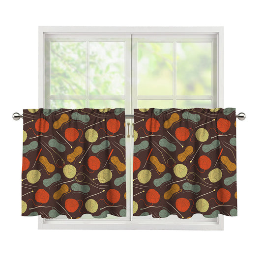 Yarn And Needle Pattern Print Tier Curtains