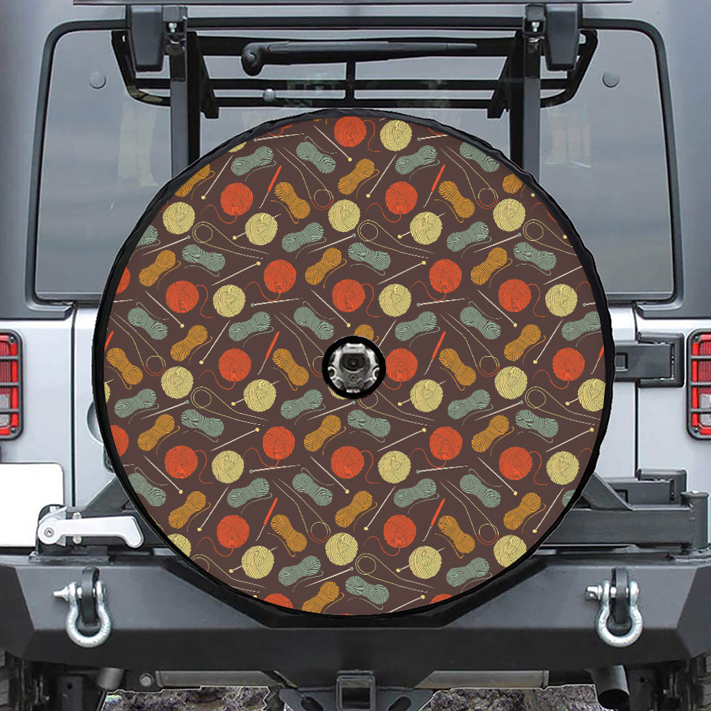 Yarn And Needle Pattern Print Tire Cover With Camera Hole
