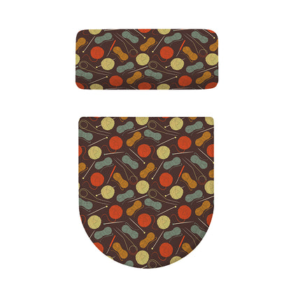 Yarn And Needle Pattern Print Toilet Lid And Tank Cover Set