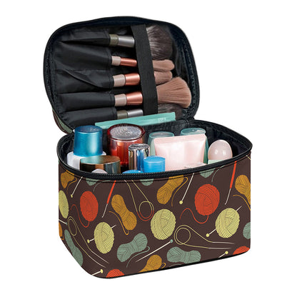 Yarn And Needle Pattern Print Travel Makeup Bag