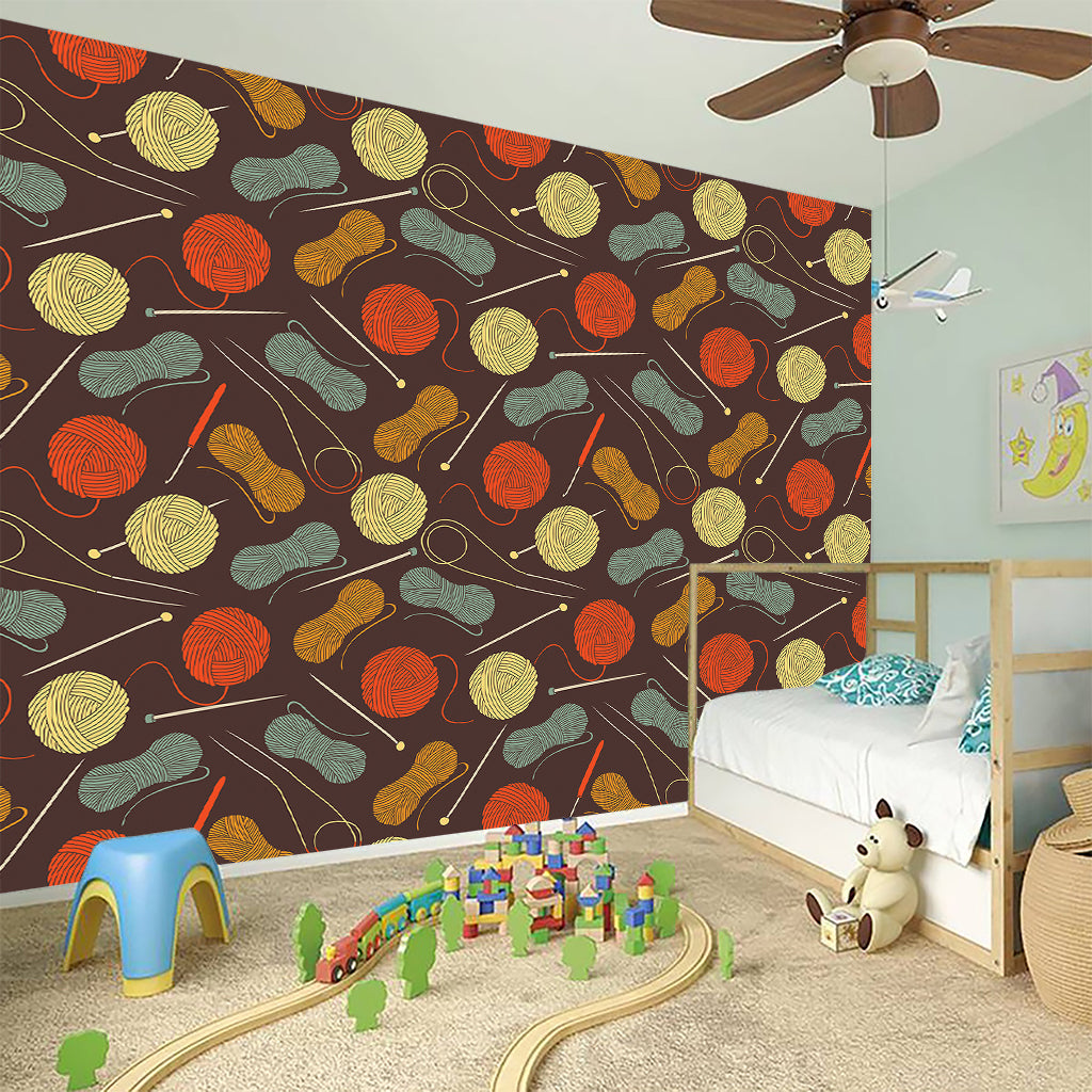 Yarn And Needle Pattern Print Wall Sticker