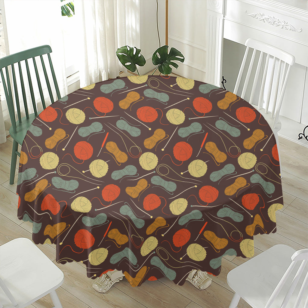 Yarn And Needle Pattern Print Waterproof Round Tablecloth