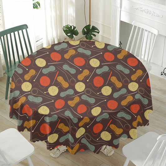 Yarn And Needle Pattern Print Waterproof Round Tablecloth