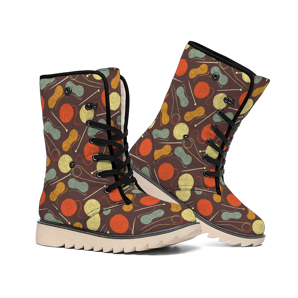 Yarn And Needle Pattern Print Winter Boots