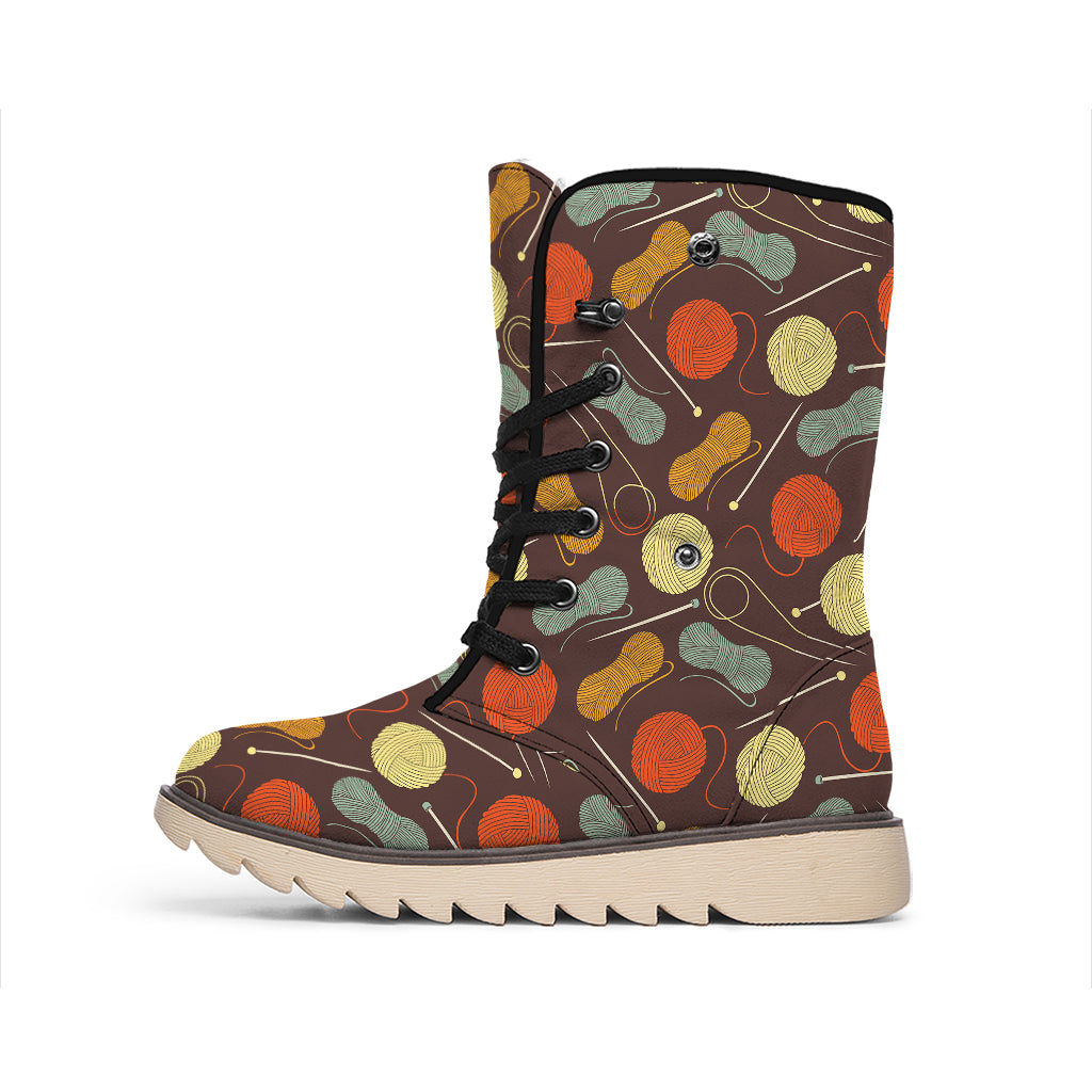 Yarn And Needle Pattern Print Winter Boots