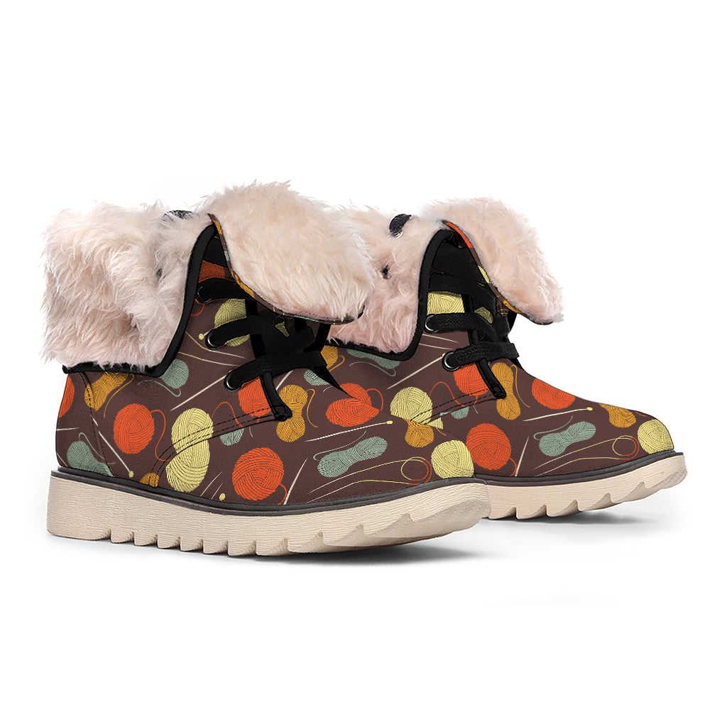Yarn And Needle Pattern Print Winter Boots