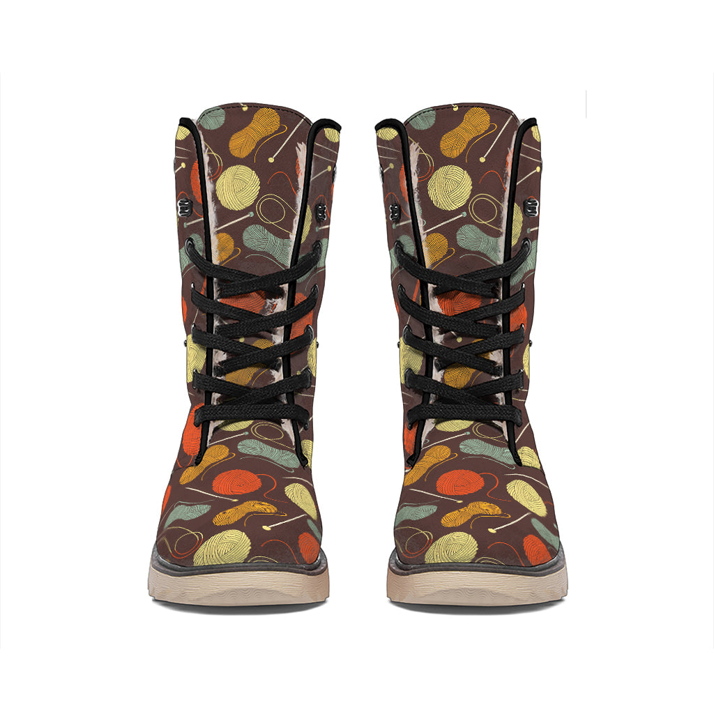 Yarn And Needle Pattern Print Winter Boots
